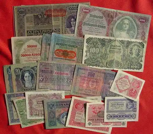 () 18 x alte Oesterreich-Ungarische Banknoten und andere ... ab 1912. Siehe Bild