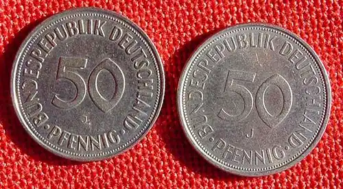 (1030043) Deutschland. 2 verschiedene 50 Pfennig 1971-J, Varianten