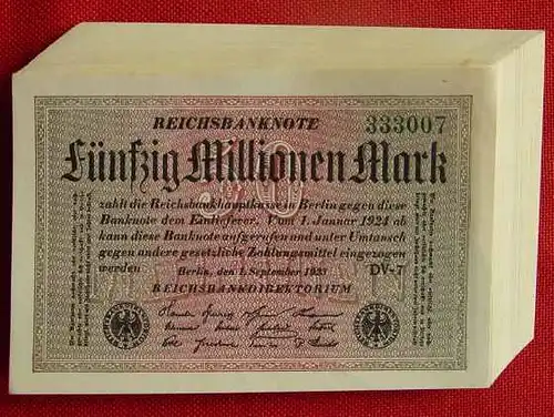 () 60 x Reichsbanknoten 'Fuenfzig Millionen Mark', Berlin 1. Sept. 1923