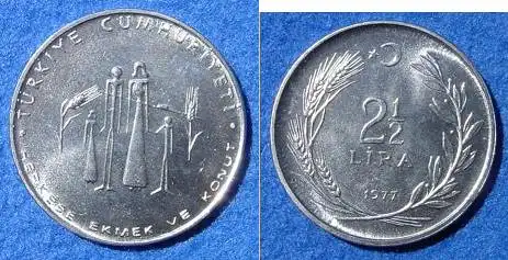 () Tuerkei 2,5 Lira 1977.  F.A.O. Muenze, KM 910