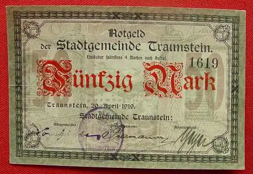 () Notgeld. Traunstein Stadtgemeinde. 50 Mark vom 20. April 1919