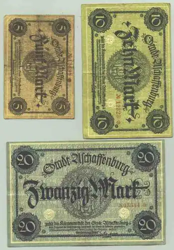 () 3 x Notgeld, Aschaffenburg ohne Jahresangaben. Vermutlich von 1918 ?