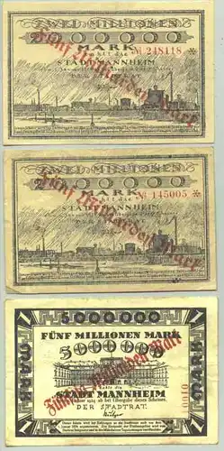 () 3 x Notgeld, Mannheim 1923. Ueberdruck. # Geldschein, Gutschein, Notgeld