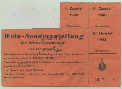 (1028217) Gutschein. Bezugsmarken Wein 1948. Wuerttemberg und Baden