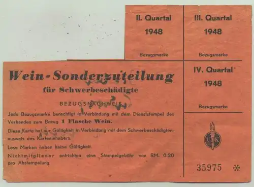 () Gutschein. Bezugsmarken Wein 1948. Wuerttemberg und Baden