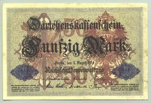 () Banknote Deutsches Reich 50 Reichsmark 1914, fast ungebraucht # Kaiserreich