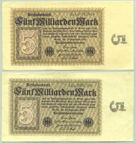 (1028270) 2 x 5 Milliarden Reichsmark 1923, Katalog : Ro. 112 c