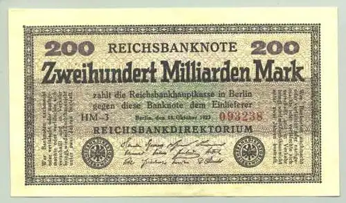 () 200 Milliarden Reichsmark 1923, Katalog : Ro. 118 b, TOP Zustand !