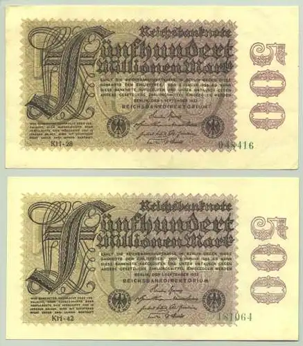 (1028322) 2 x 500 Millionen Reichsmark 1923, Katalog : Ro. 109 h, TOP Zustand !