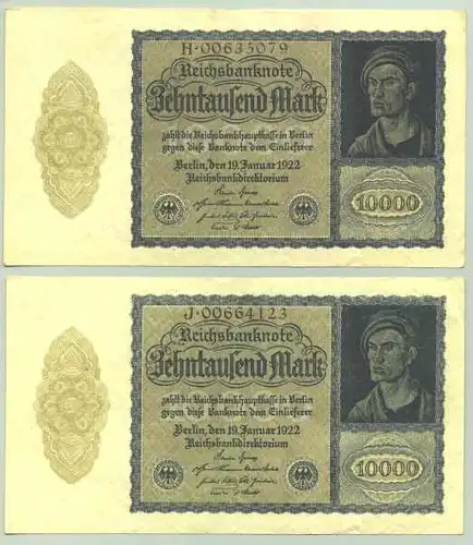 (1028378) 2 x 10.000 Reichsmark 1922, Katalog : Ro. 69 b, TOP Zustand