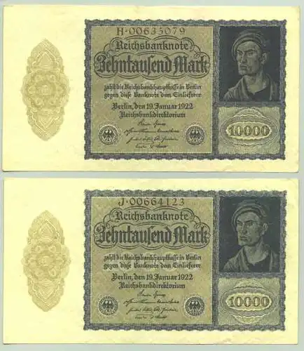 () 2 x 10.000 Reichsmark 1922, Katalog : Ro. 69 b, TOP Zustand