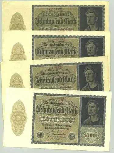 (1028379) 4 x 10.000 Reichsmark 1922, Katalog : Ro. 69 c, TOP Zustand