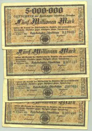 () 4 x 5 Millionen Mark 1923 Reichsbahn Dresden