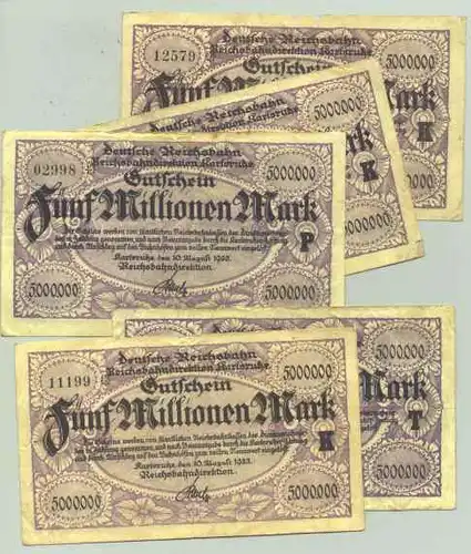 (1028408) 5 x 5 Millionen Mark 1923 Reichsbahn Karlsruhe