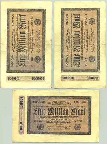 (1028263) Deutsches Reich. 3 x 1 Million Mark 1923, Ro. 93, guter Zustand