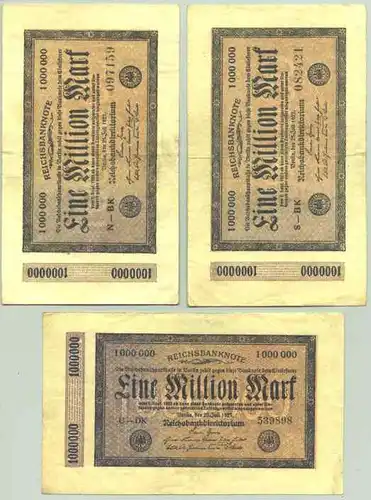 () Deutsches Reich. 3 x 1 Million Mark 1923, Ro. 93, guter Zustand