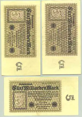 () Deutsches Reich. 3 x 5 Milliarden Mark 1923, Ro. 112 c, fast ungebraucht