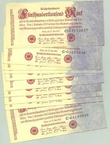 () Deutsches Reich. 10 x 500.000 Mark 1923, Ro. 91 a, TOP Zustand !