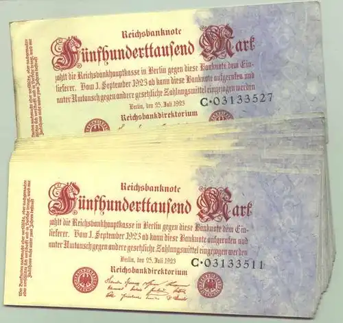 (1028352) Deutsches Reich. 17 x 500.000 Mark 1923, Ro. 91 a, TOP Zustand !