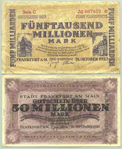 (1028054) Frankfurt am Main. 4 Geldscheine von 1923. Notgeld