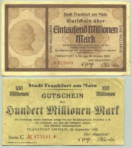 () Frankfurt am Main. 4 Geldscheine von 1923. Notgeld