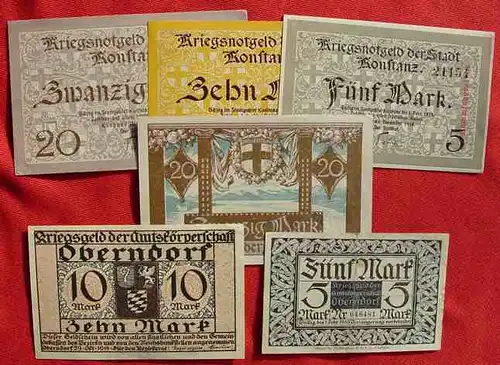 (1028102) Konstanz, Oberndorf, 6 Geldscheine von 1918. Notgeld