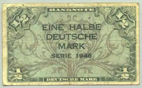 ! Neu : Versandkosten ab Euro 1,25 () Deutschland. Banknote "Eine halbe Deutsche Mark Serie 1948". Umlaufspuren, aber nicht sehr stark.  # Banknoten # Geldscheine # Kopfgeld # Bank Deutscher Länder