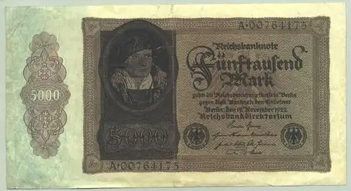 (1028257) Deutsches Reich. 5.000 Reichsmark 1922. Ro. 77