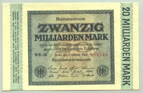 () Deutsches Reich. 20 Milliarden Mark 1923, Ro. 115 b. TOP Zustand !