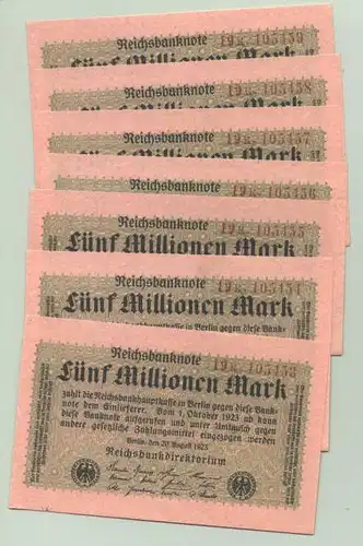 () Deutsches Reich. 7 x 5 Millionen Mark 1923, Ro. 104, TOP Zustand !