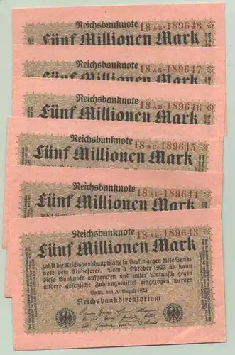 (1028342) Deutsches Reich. 6 x 5 Millionen Mark 1923, Ro. 104 b, TOP Zustand !