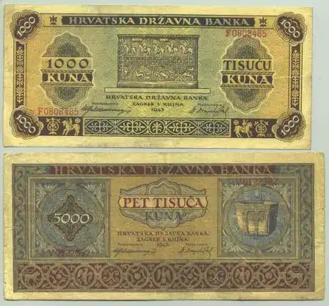 (1028136) 2 x Geldscheine Kroatien 1943