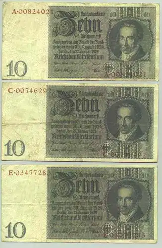 (1028160) Deutsches Reich. 3 x 10 Reichsmark 1929, KZ nur auf Vorderseite !