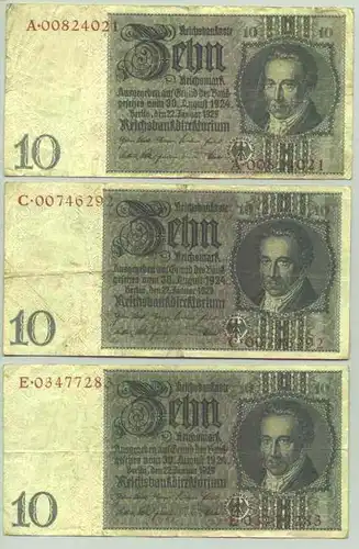 () Deutsches Reich. 3 x 10 Reichsmark 1929, KZ nur auf Vorderseite !