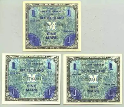 ! Neu : Versandkosten ab Euro 1,25 () 3 x 1 Mark Deutschland. Alliierte Militärbehörde. Serie 1944. TOP Zustand  Zustand : Siehe bitte Scan. Meines Erachtens nahezu ungebrauchte Geldscheine. # Banknoten # Geldscheine 