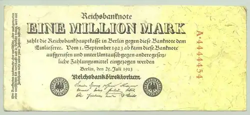 (1028262) Deutsches Reich. 1 Million Reichsmark 1923, Ro. 92, mit huebscher Kenn-Nummer