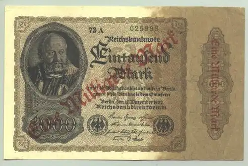 () Deutsches Reich. 1 Milliarde Reichsmark 1922/23, Ro. 110 e, TOP-Zustand