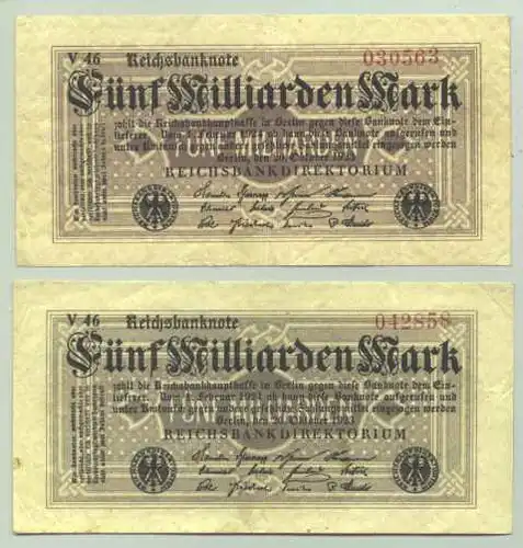 (1028300) Deutsches Reich. 2 x 5 Milliarden Mark 1923, Ro. 120 c