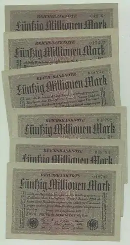 (1028324) Deutsches Reich. 6 x 50 Millionen Reichsmark 1923, Ro. 108 c. TOP Zustand !