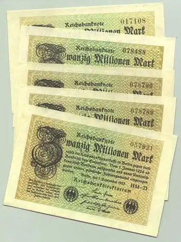 (1028326) Deutsches Reich. 5 x 20 Millionen Reichsmark 1923, Ro. 107. TOP Zustand !
