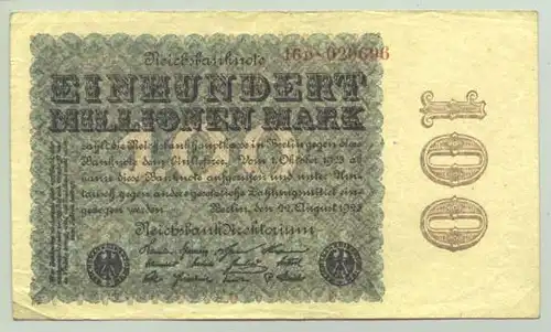 () Deutsches Reich. 100 Millionen Reichsmark 1923, Ro. 106 e. Selten !