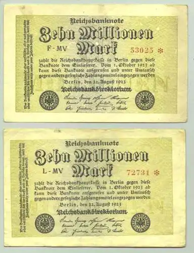 (1028338) Deutsches Reich. 2 x 10 Millionen Mark 1923, Ro. 105 b