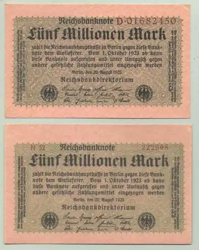 (1028343) Deutsches Reich. 2 x 5 Millionen Reichsmark 1923, Ro. 104. TOP Zustand