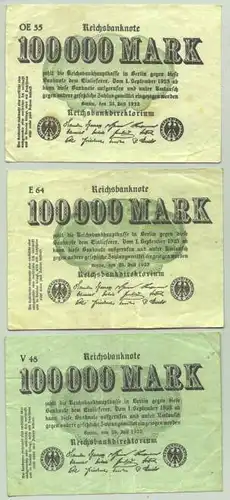 (1028353) Deutsches Reich. 3 x 100.000 Reichsmark 1923, Ro. 90 a + b