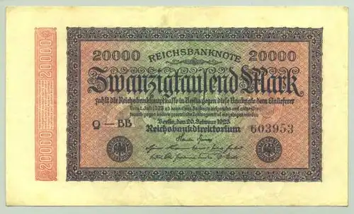 (1028359) Deutsches Reich. 20.000 Reichsmark 1923, Ro. 84 f. Sehr gut erhalten