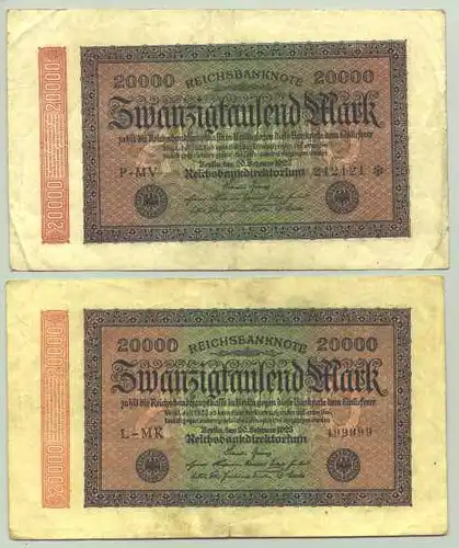 (1028361) Deutsches Reich. 2 x 20.000 Reichsmark 1923, Ro. 84. Huebsche KN !