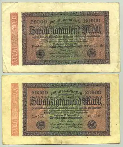 () Deutsches Reich. 2 x 20.000 Reichsmark 1923, Ro. 84. Huebsche KN !