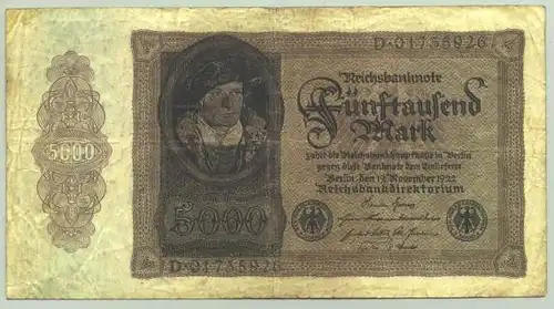 (1028372) Deutsches Reich. 5.000 Reichsmark 1922, Ro. 77