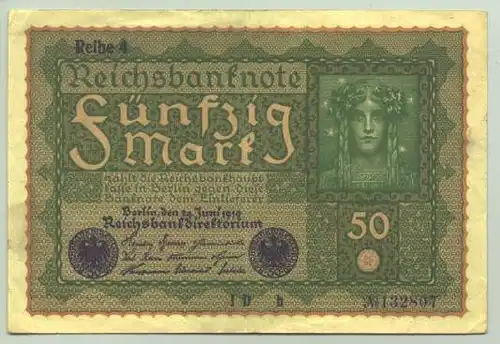 () Deutsches Reich. 50 Reichsmark 1919, Ro. 62 d. Guter Zustand