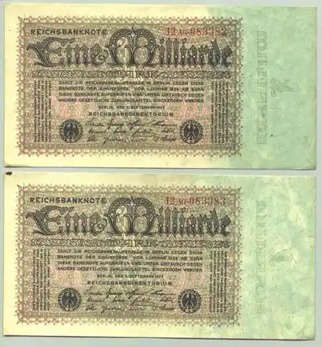 (1028394) Deutsches Reich. 2 x 1 Milliarde Reichsmark 1923, Ro. 111 b. TOP Zustand